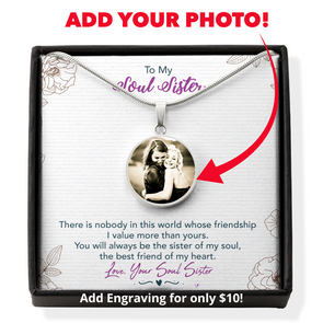 Soul Sister - Circle Pendant Necklace - Add Photo & Engraving