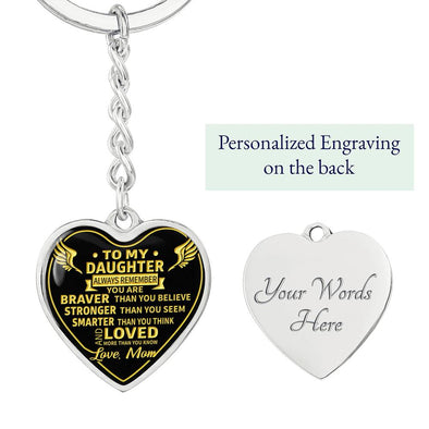 To Daughter Love Mom - Heart Keychain