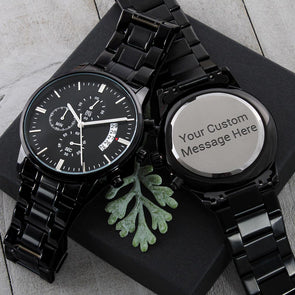 Customized Black Chronograph Watch - Add Engraving!