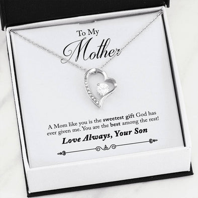 To Mother From Son - Sweetest Gift - Heart Necklace