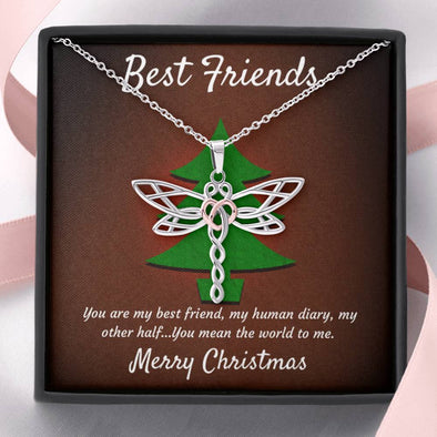 Merry Christmas - Best Friends - Dragonfly Necklace