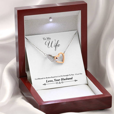 To My Wife - God Blessed Broken Road - Interlocking Hearts Necklace