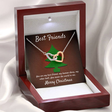 Merry Christmas - Best Friends- Interlocking Heart Necklace