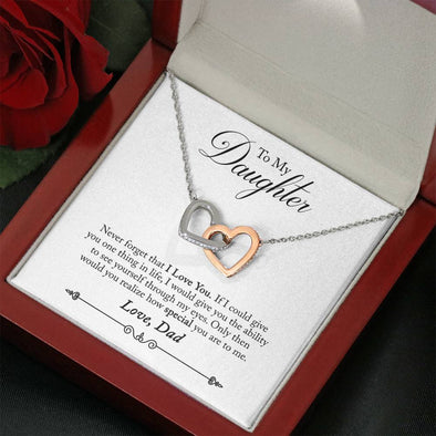 To Daughter From Dad - Love You - Interlocking Hearts Necklace