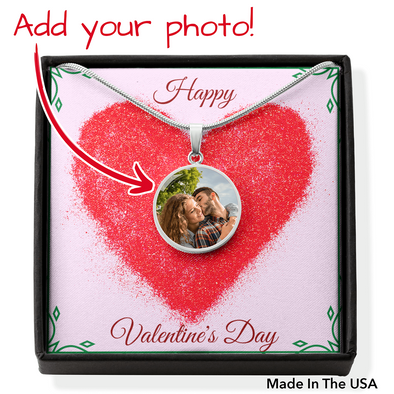 Circle Pendant Necklace - Add Photo & Engraving - Valentine