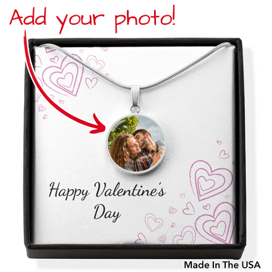 Circle Pendant Necklace - Add Photo & Engraving - V-Day